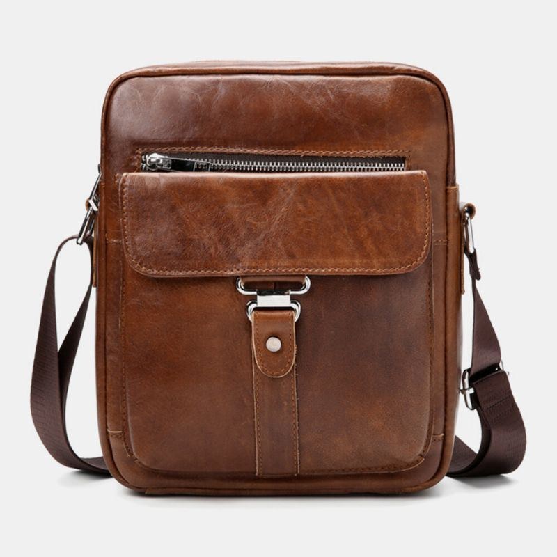 Herr Business Retro Äkta Läder Vattentät Slitstark Crossbody-väska