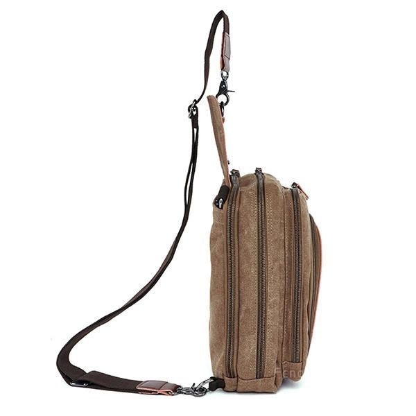 Herr Canvas Med Läder Retro Andningsbar Bröstväska Crossbody-väska Casual Reseaxelväska