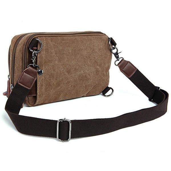 Herr Canvas Med Läder Retro Andningsbar Bröstväska Crossbody-väska Casual Reseaxelväska