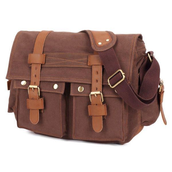 Herr Canvas Microfibric Läder Casual Outdoor Messenger Shoulder Bag