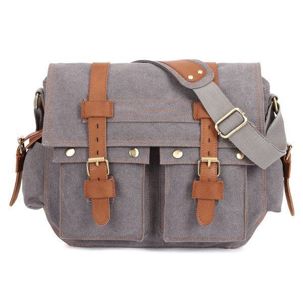 Herr Canvas Microfibric Läder Casual Outdoor Messenger Shoulder Bag