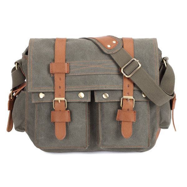 Herr Canvas Microfibric Läder Casual Outdoor Messenger Shoulder Bag