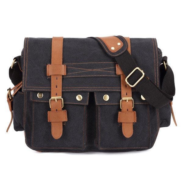 Herr Canvas Microfibric Läder Casual Outdoor Messenger Shoulder Bag