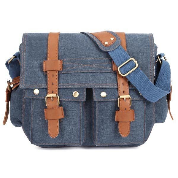 Herr Canvas Microfibric Läder Casual Outdoor Messenger Shoulder Bag