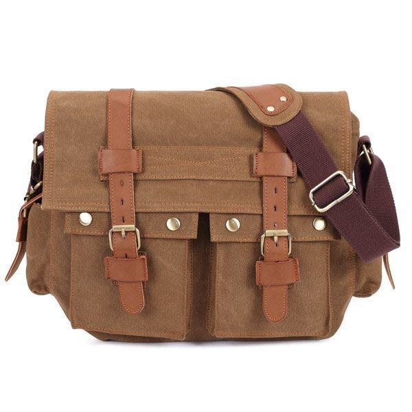 Herr Canvas Microfibric Läder Casual Outdoor Messenger Shoulder Bag