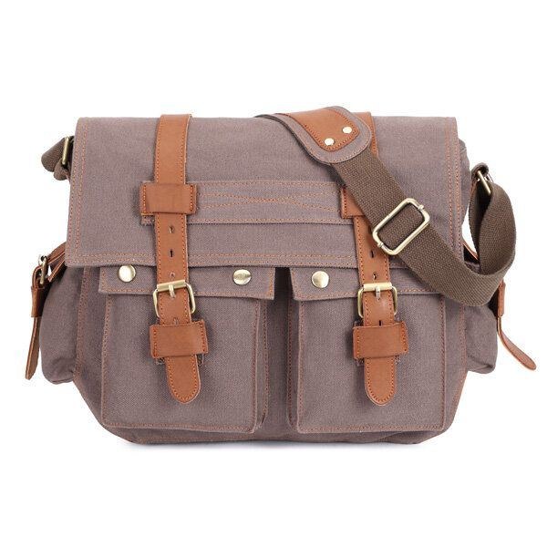 Herr Canvas Microfibric Läder Casual Outdoor Messenger Shoulder Bag