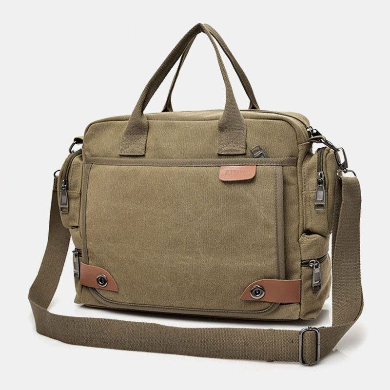 Herr Canvas Stor Kapacitet Flerfickor Casual 13.3 Tums Bärbar Datorväska Crossbody-väskor Axelväska Portfölj