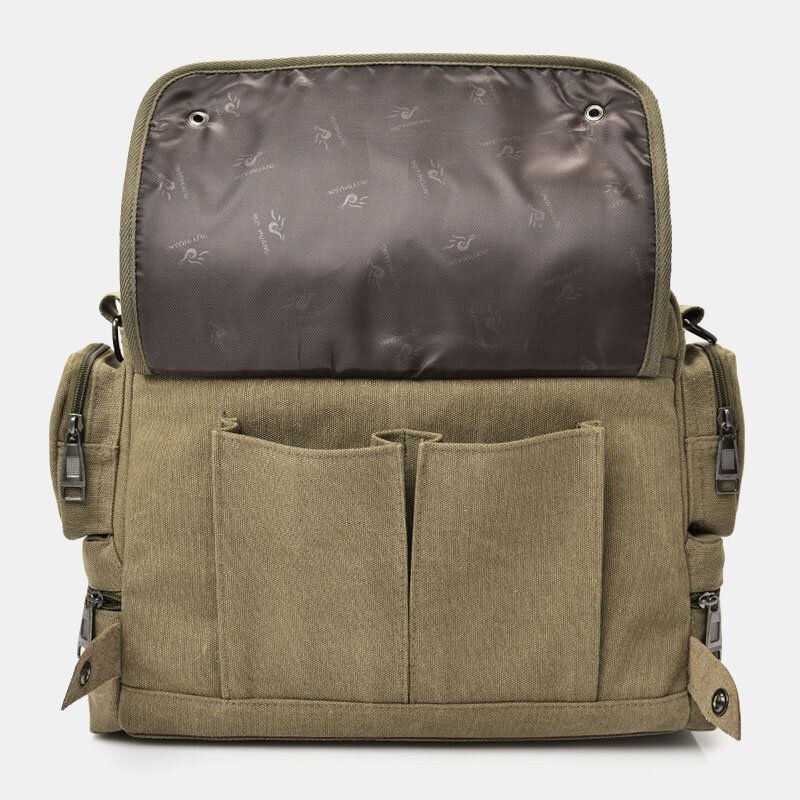 Herr Canvas Stor Kapacitet Flerfickor Casual 13.3 Tums Bärbar Datorväska Crossbody-väskor Axelväska Portfölj