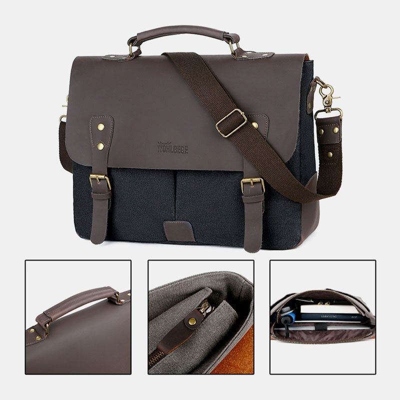 Herr Canvas Stor Kapacitet Skydd Dragkedja Vintage Business Messenger Bag Laptopväska Crossbody Bag Handväska