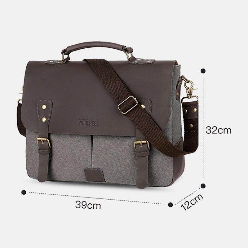 Herr Canvas Stor Kapacitet Skydd Dragkedja Vintage Business Messenger Bag Laptopväska Crossbody Bag Handväska