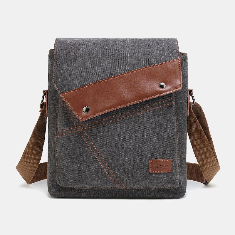 Herr Canvas Vattentät Multi-compartments Flap-over Crossbody Axelväska