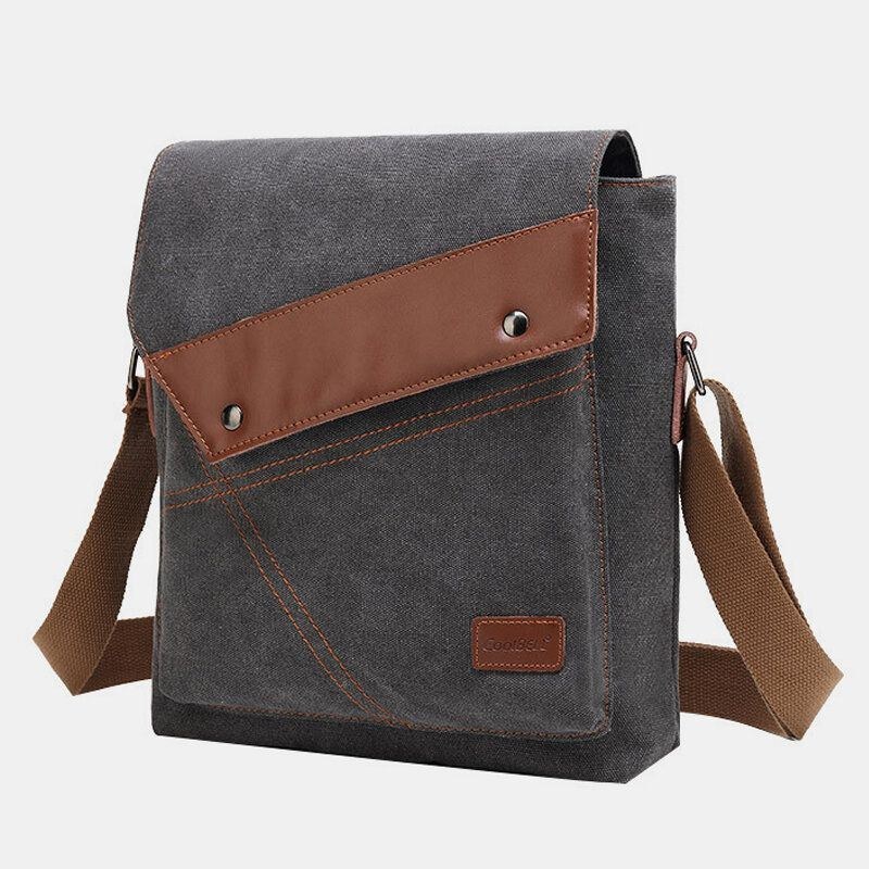 Herr Canvas Vattentät Multi-compartments Flap-over Crossbody Axelväska