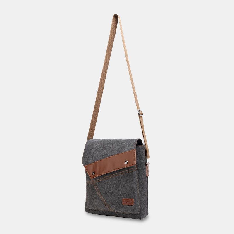 Herr Canvas Vattentät Multi-compartments Flap-over Crossbody Axelväska