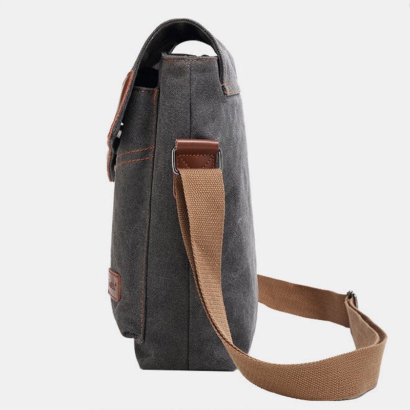 Herr Canvas Vattentät Multi-compartments Flap-over Crossbody Axelväska