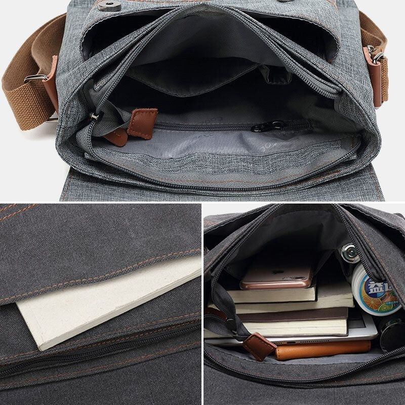 Herr Canvas Vattentät Multi-compartments Flap-over Crossbody Axelväska