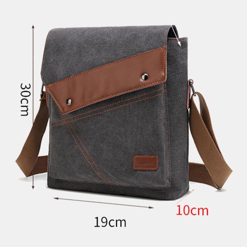 Herr Canvas Vattentät Multi-compartments Flap-over Crossbody Axelväska