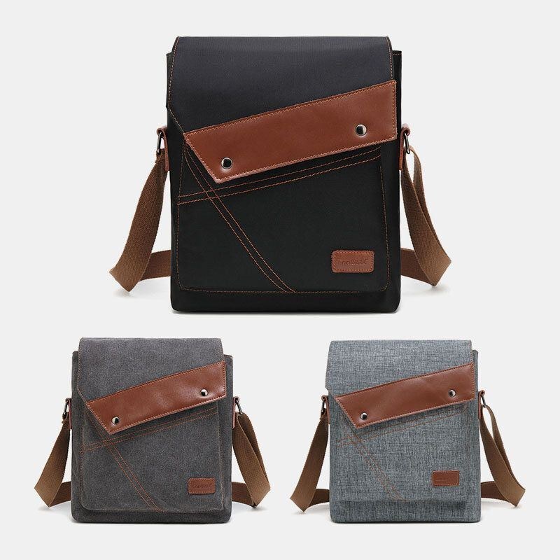 Herr Canvas Vattentät Multi-compartments Flap-over Crossbody Axelväska