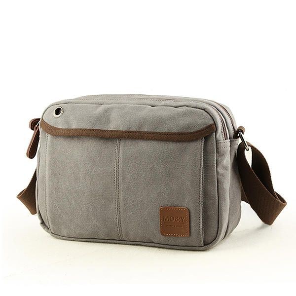 Herr Canvas Vintage Fritid Crossbody-väska Solid Horisontell Axelväska Weekendväska