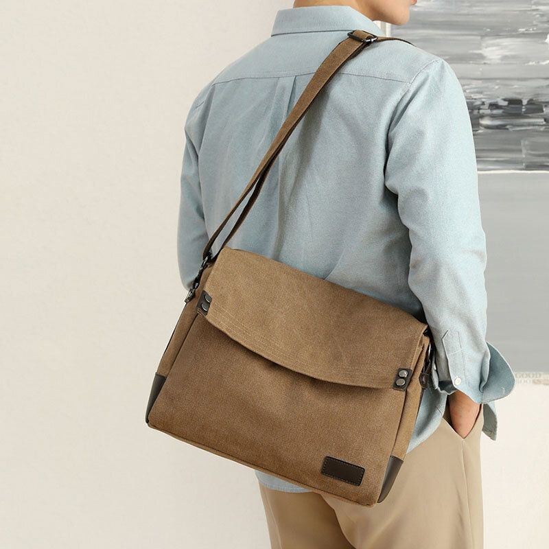 Herr Canvas Vintage Multifunktion Crossbody-väska Med Stor Kapacitet Casual Axelväska