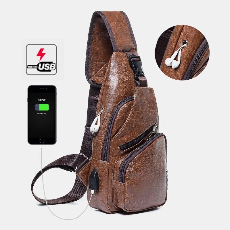 Herr Casual Resistant Vattentät Stöldskydd Bröstväska Hörlurshål Usb Laddningsport Design Multi-pocket Travel Daypack Axelväska