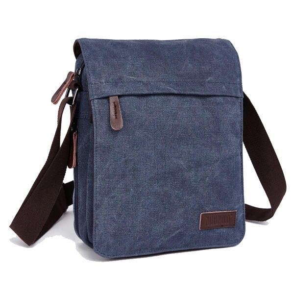 Herr Dam Canvas Fritid Multi Pocket Crossboby Bag Kapacitet Axelväska