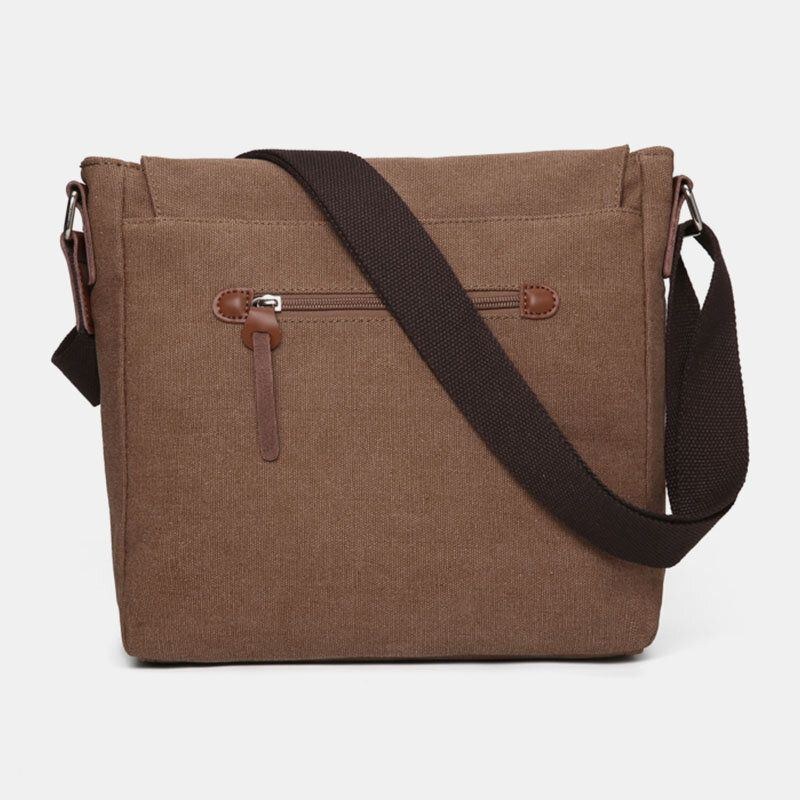 Herr Dubbel Framficka Crossbody-väska Med Stor Kapacitet Retro Canvas Horisontell Enfärgad Stöldskyddsaxelväska