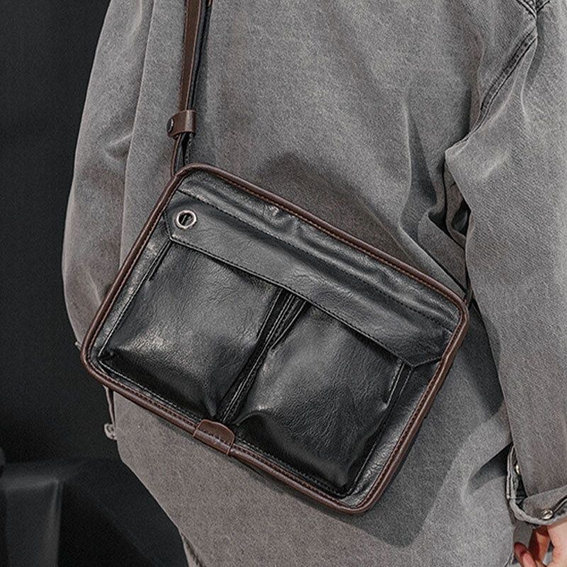 Herr Dubbellager Crossbody-väskor Med Flera Fickor Mode Casual Hörlurshål Design 14-tums Bärbar Datorväska Axelväska