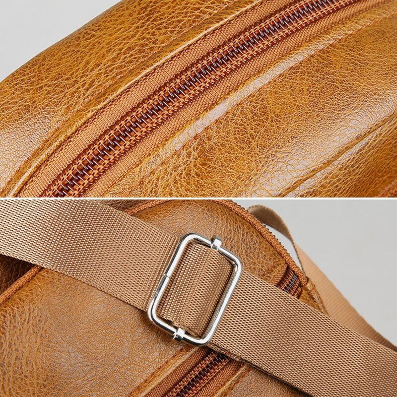 Herr Konstläder Casual Dubbellager Lättvikt Slitstark Crossbody-väska