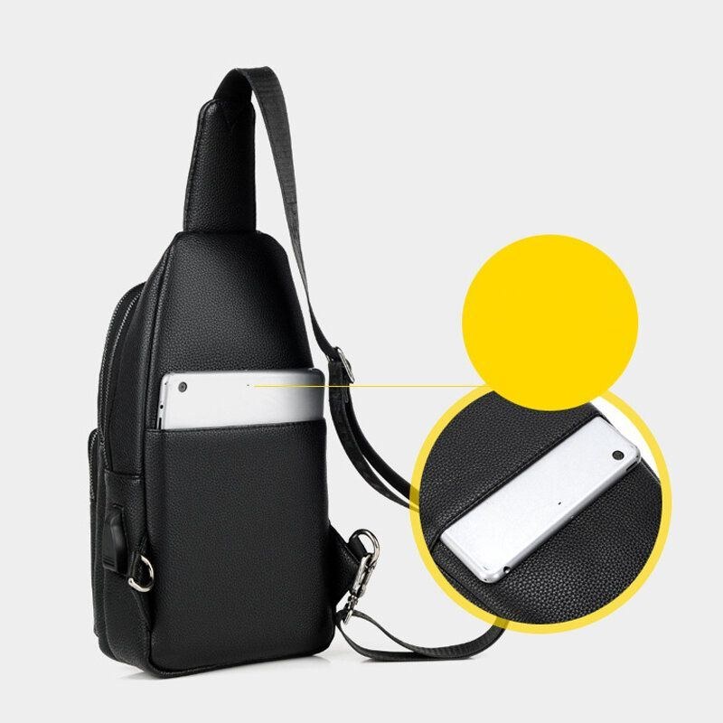 Herr Konstläder Mode Bröstväska Axelväska Crossbody-väska Med Usb-laddningsport