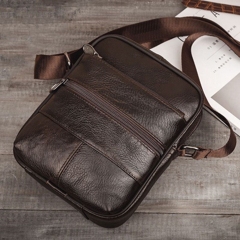 Herr Multi-pocket Anti-stöld First Layer Cowhide Crossbody Väskor Retro Stor Kapacitet Lätt 6.5 Tums Phne Bag Messenger Bag Handväska