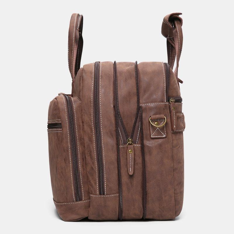 Herr Multifunktion Multi-pocket Lärarväska Vintage Stor Kapacitet 15.6 Tums Bärbara Datorväskor Portföljer Crossbody Axelväska Handväska