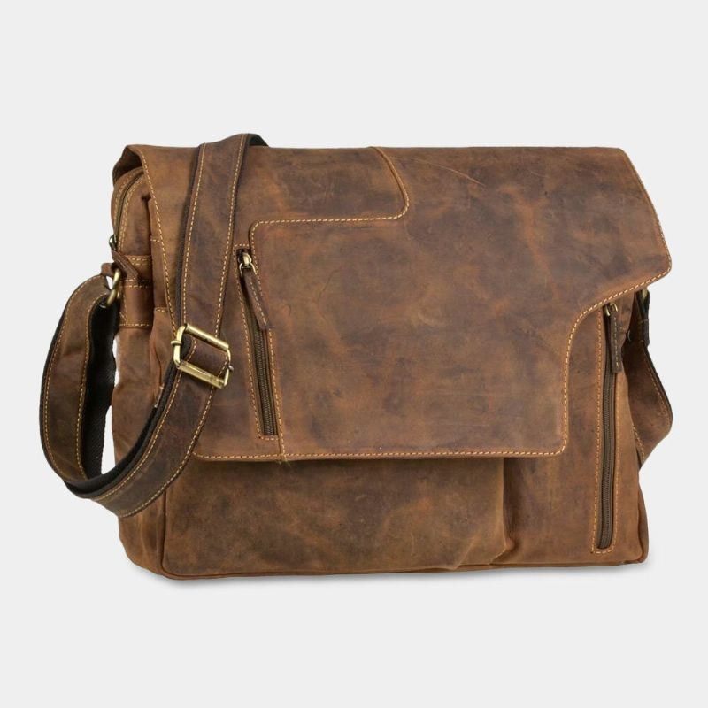 Herr Multifunktion Vintage Multi-fickor Mångsidig Casual Crossbody Bag Axelväska