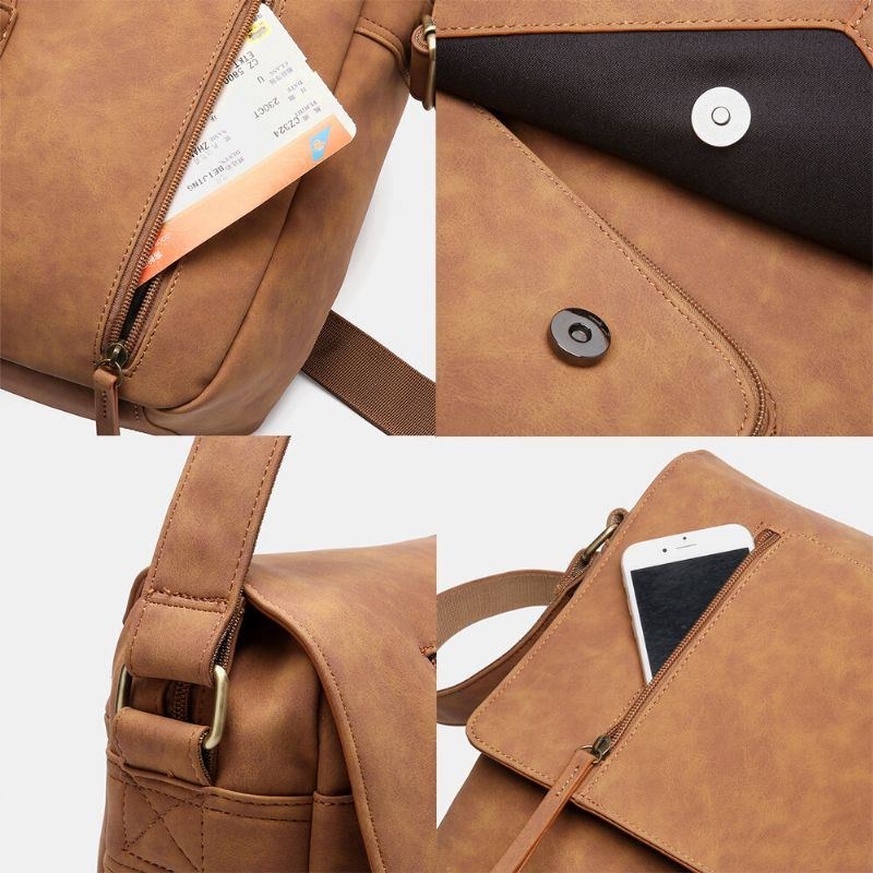 Herr Multifunktion Vintage Multi-fickor Mångsidig Casual Crossbody Bag Axelväska