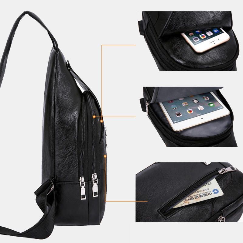 Herr Multifunktionell Usb Crossbody-väska Bröstväska Axelväska Business Outdoor