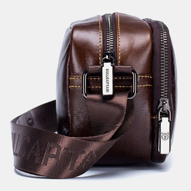 Herr Nötskinn Multifunktionell Stor Kapacitet Frontficka Med Dragkedja Crossbody-väskor Axelväska Messenger Bag