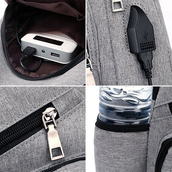 Herr Oxford Stor Kapacitet Fritidsresor Utomhusresor Usb Laddningsport Slingväska Bröstväska Crossbody-väska