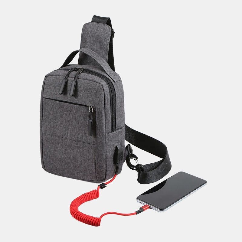 Herr Polyester Usb Laddning Stor Kapacitet Flerlager Business Crossbody Bag Bröstväska Sling Bag