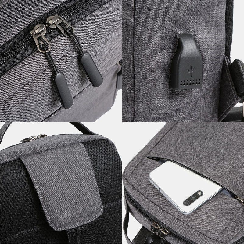 Herr Polyester Usb Laddning Stor Kapacitet Flerlager Business Crossbody Bag Bröstväska Sling Bag