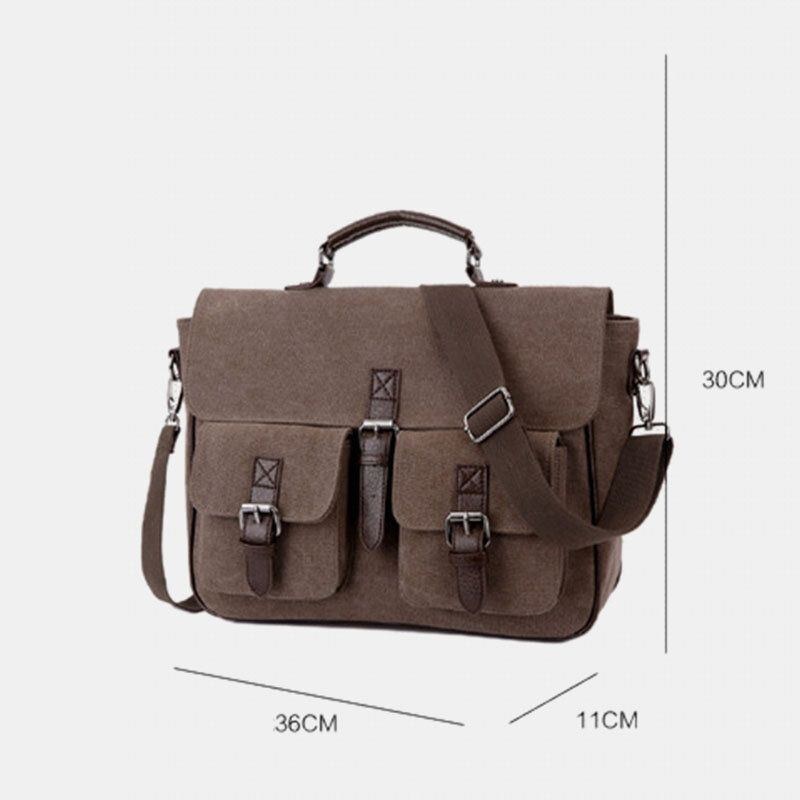 Herr Pu Läder Canvas Stor Kapacitet 14 Inch Multifunktions Portfölj Crossbody Väskor Handväska Ryggsäck