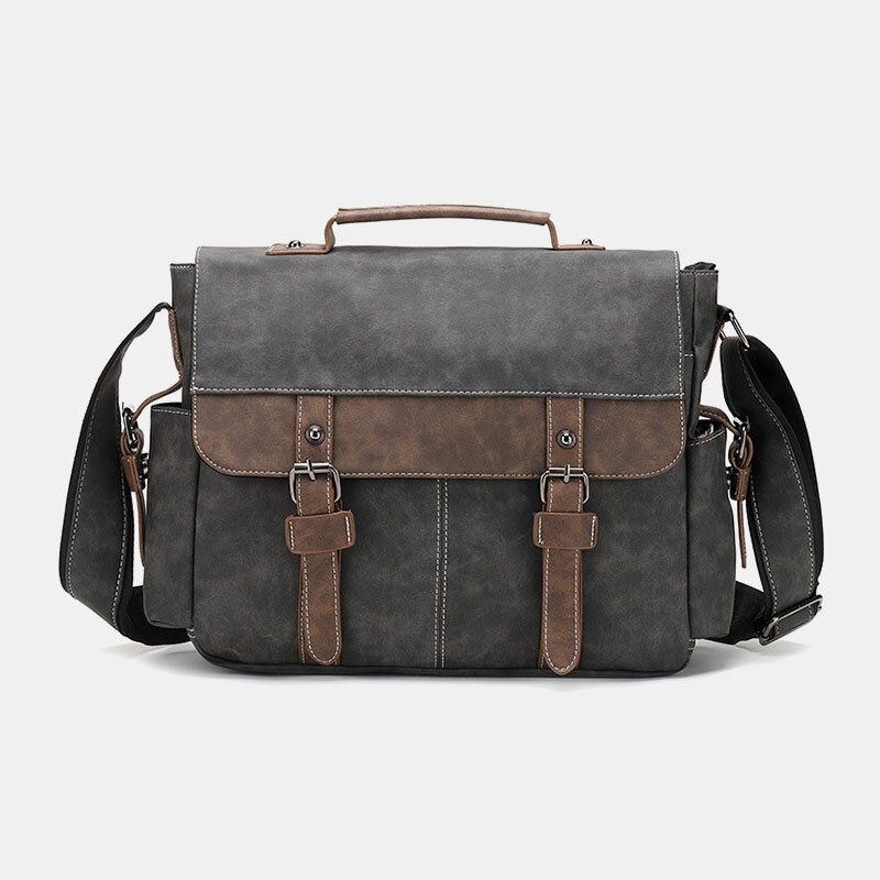 Herr Pu Läder Flap-over Crossbody-väskor Med Stor Kapacitet Casual Fashion Messenger-väska Med Flera Fickor Handväska Axelväska