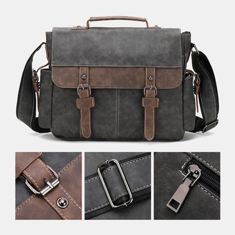 Herr Pu Läder Flap-over Crossbody-väskor Med Stor Kapacitet Casual Fashion Messenger-väska Med Flera Fickor Handväska Axelväska