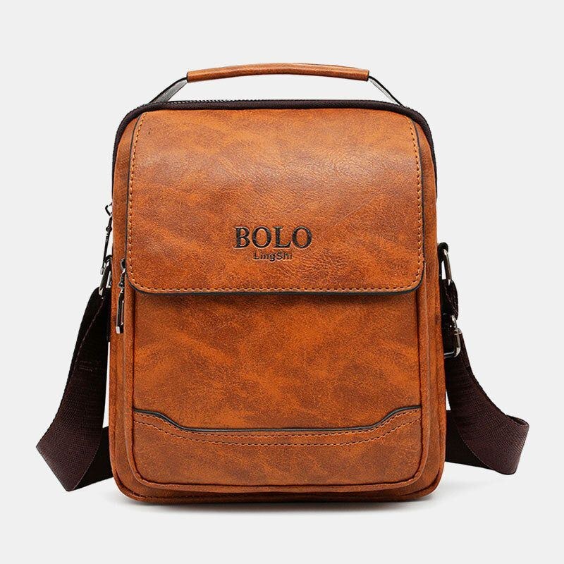 Herr Pu Läder Flerfickor Stöldskydd Retro Crossbody-väskor Axelväska Handväska Messenger Bag Portfölj