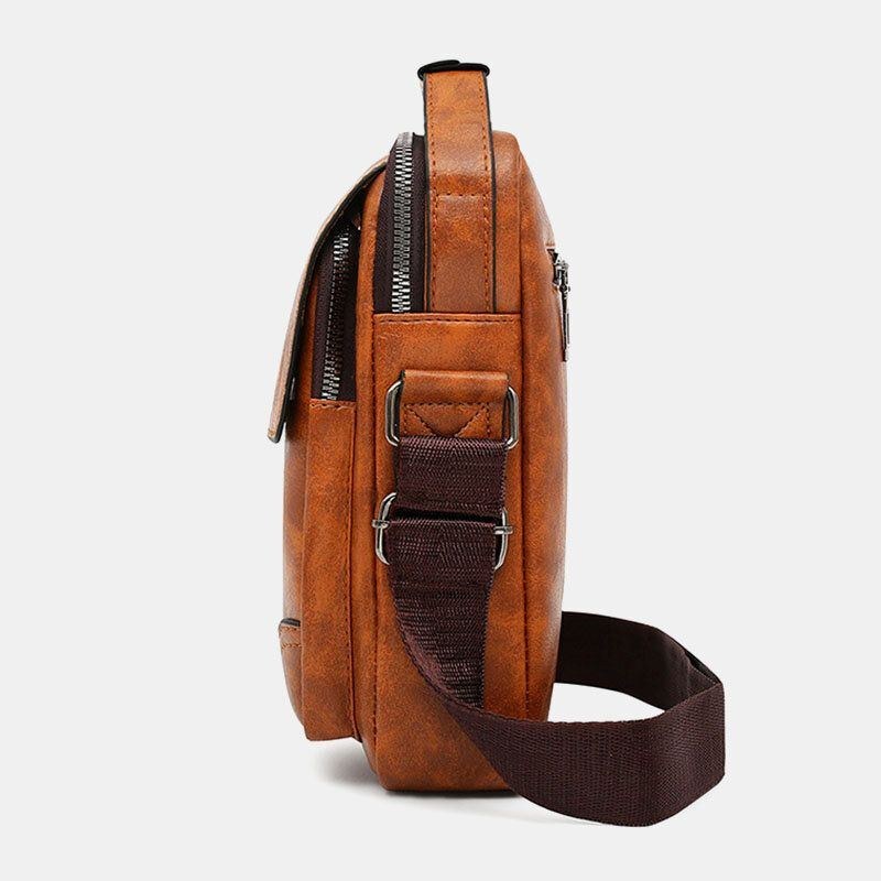 Herr Pu Läder Flerfickor Stöldskydd Retro Crossbody-väskor Axelväska Handväska Messenger Bag Portfölj