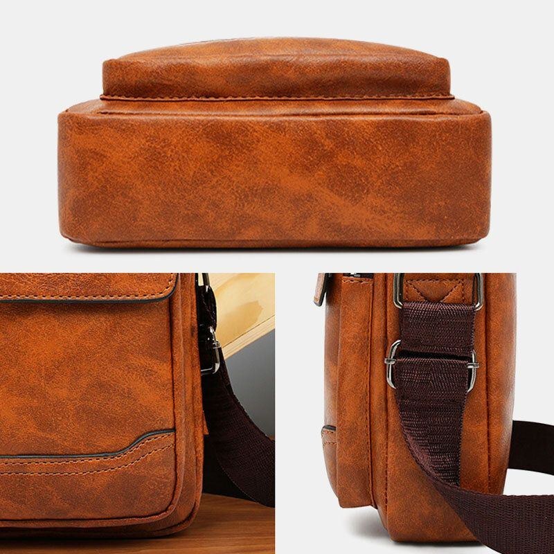 Herr Pu Läder Flerfickor Stöldskydd Retro Crossbody-väskor Axelväska Handväska Messenger Bag Portfölj