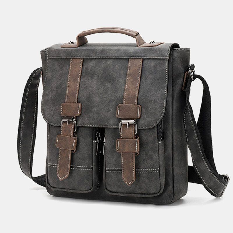 Herr Pu Läder Flerfickor Vintage Casual Vattentät Crossbody-väskor Som Andas Axelväskor