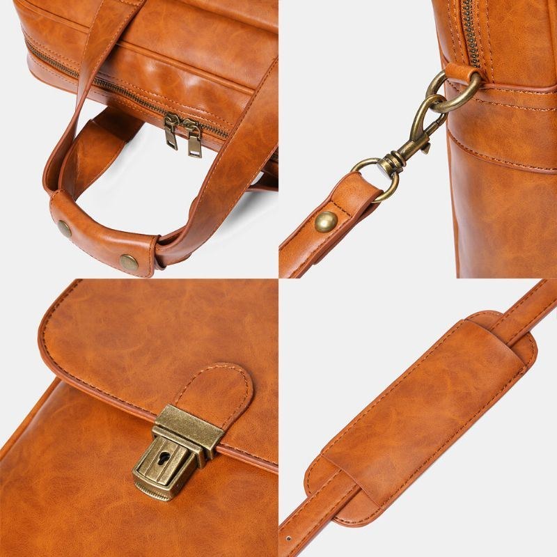 Herr Pu Läder Multi-pocket 14 Tums Bärbar Datorväska Messenger Bag Resor Crossbody Bag Handväska