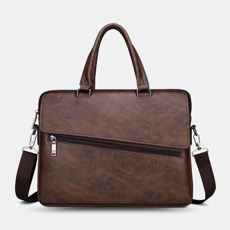 Herr Pu Läder Multifunktion Stöldskydd Vintage Business Messenger Bag Crossbody Bag Handväska Axelväska