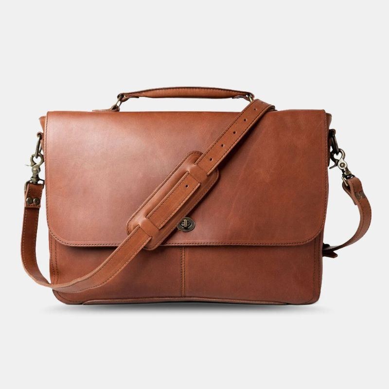 Herr Pu Läder Multifunktion Vintage 15.6 Tum Laptop Stöldskydd Portfölj Messenger Bag Crossbody Bag