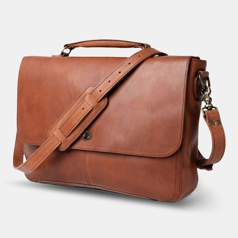 Herr Pu Läder Multifunktion Vintage 15.6 Tum Laptop Stöldskydd Portfölj Messenger Bag Crossbody Bag