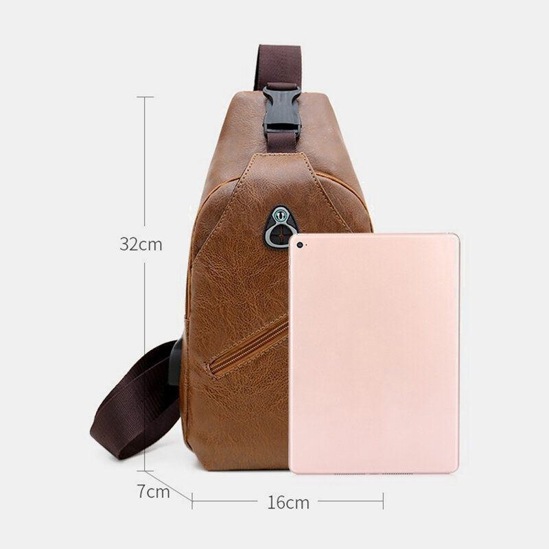 Herr Pu Läder Retro Business Bröstväska Med Usb Laddning Ungdom Läder Axelväska Cross Body Bag